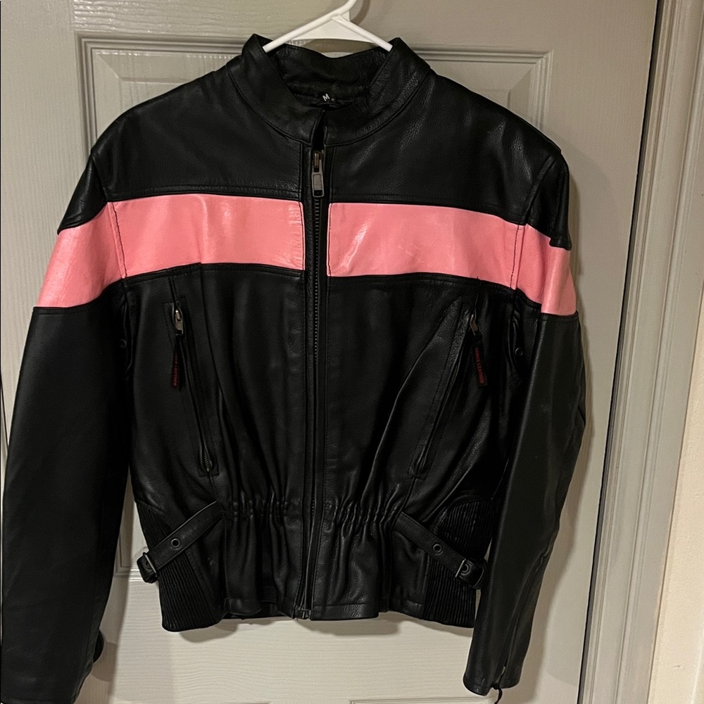 Chic Black and Pink Leather Jacket